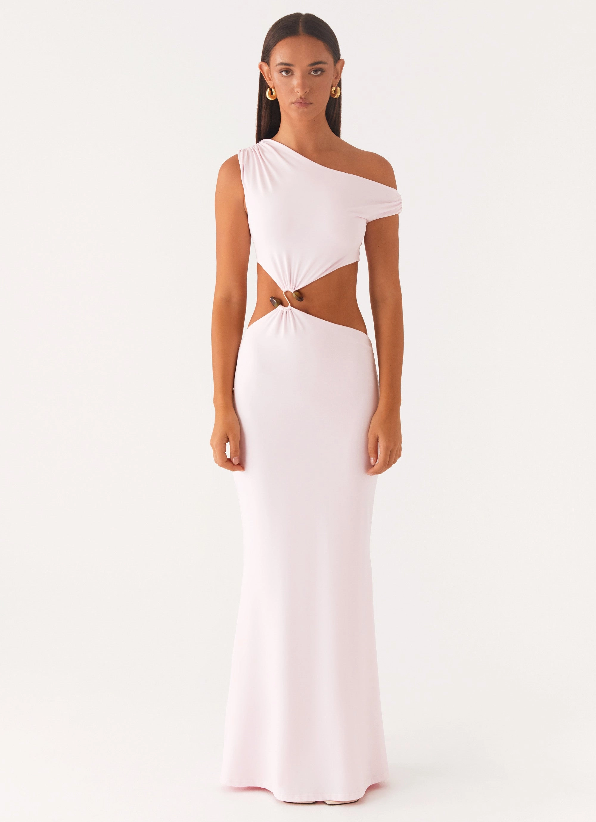 Veronica Maxi Dress - Pink Glossy-Finish Coastal Soft