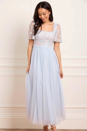 Chic Waist Versailles Ditsy Bodice Ankle Gown