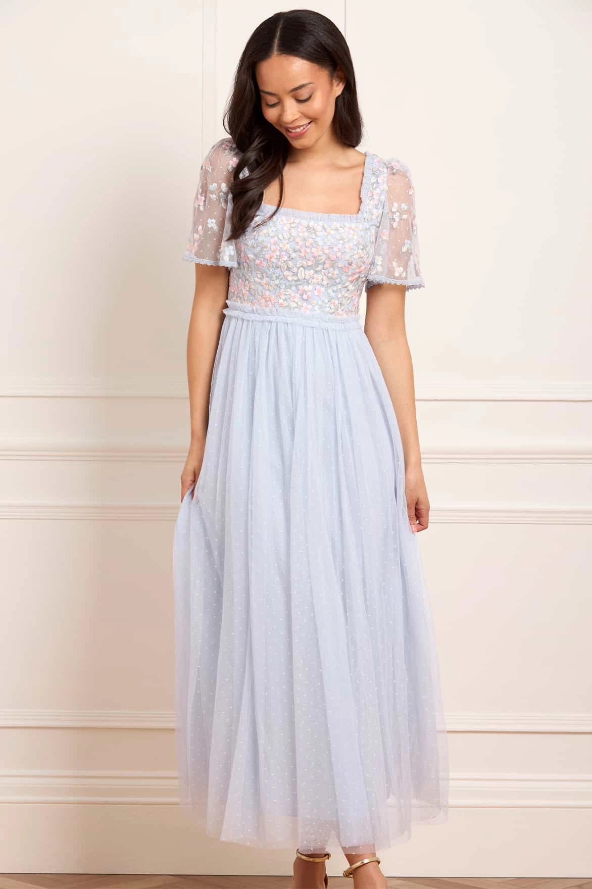 Chic Waist Versailles Ditsy Bodice Ankle Gown