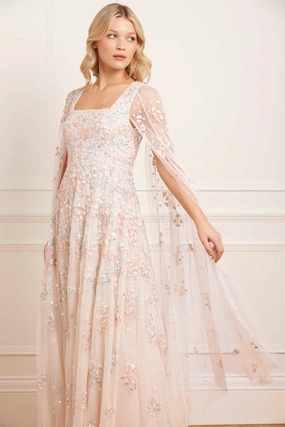 Versailles Ditsy Cape Sleeve Ankle Gown Comfortable texture