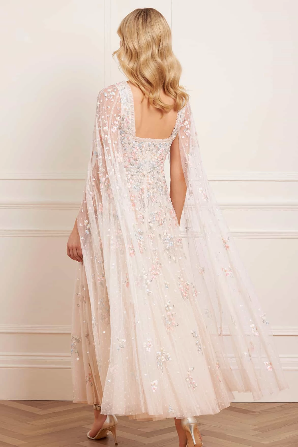 Versailles Ditsy Cape Sleeve Ankle Gown Flattering Fit for All