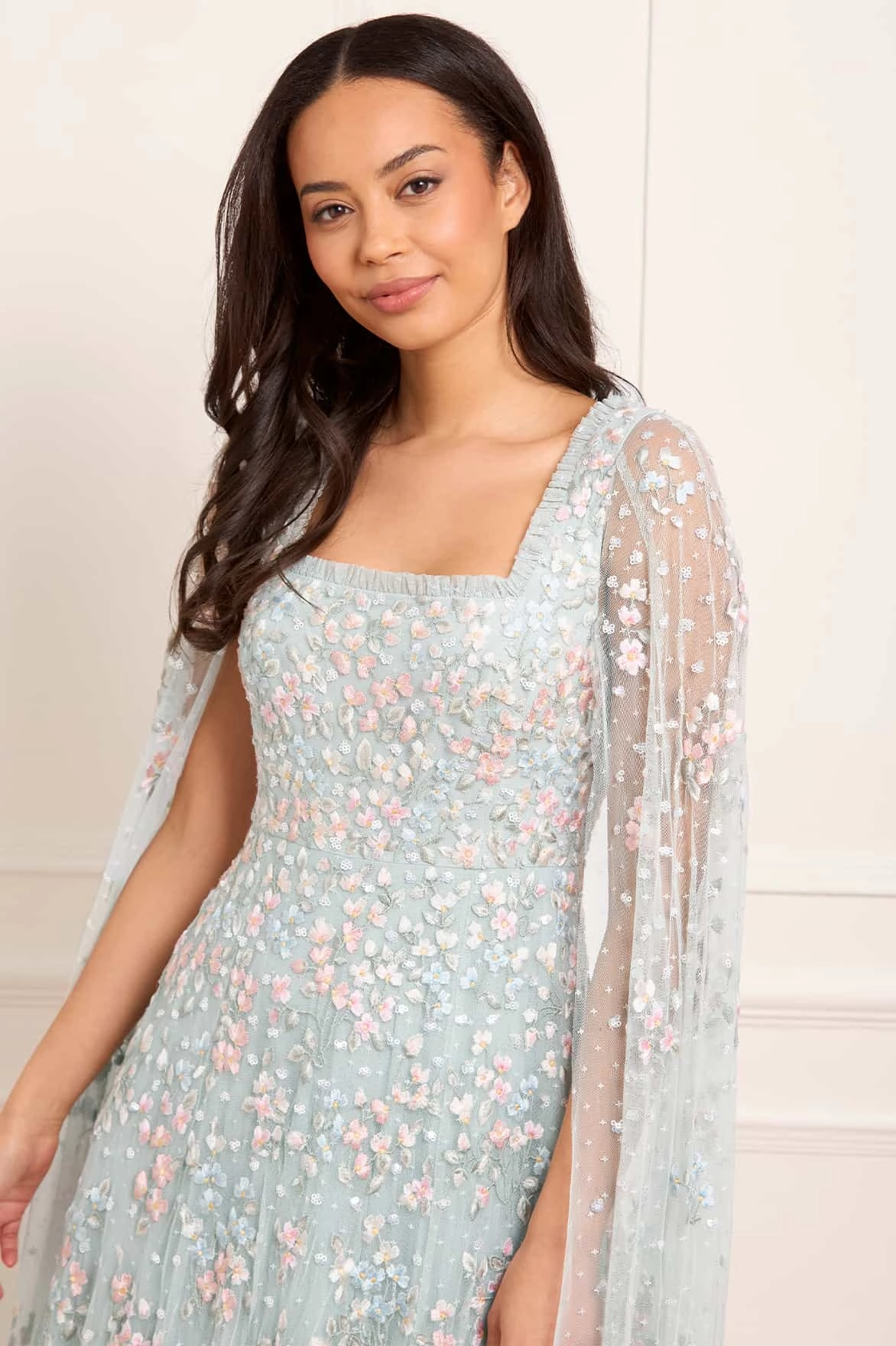 Gentle Motion Boho Mood Versailles Ditsy Cape Sleeve Ankle Gown