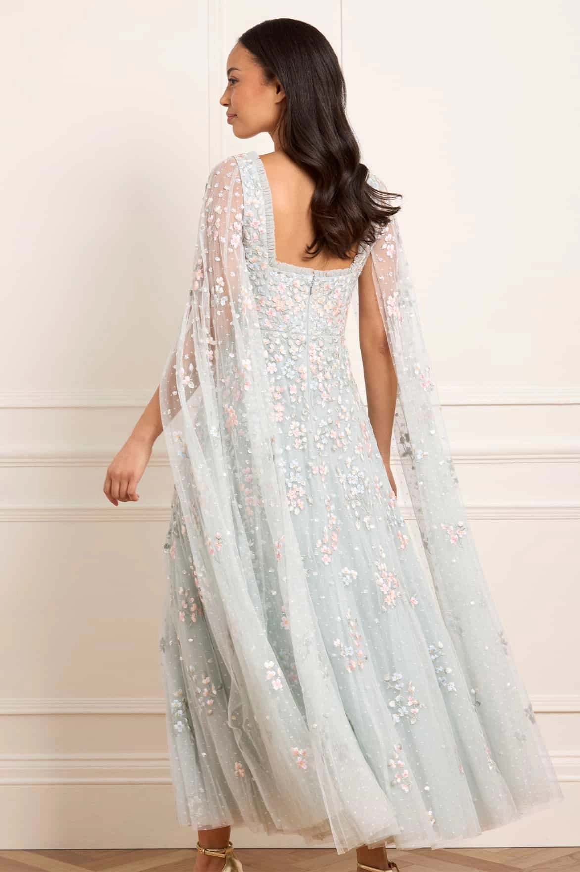 Versailles Ditsy Cape Sleeve Ankle Gown Artistic Edge