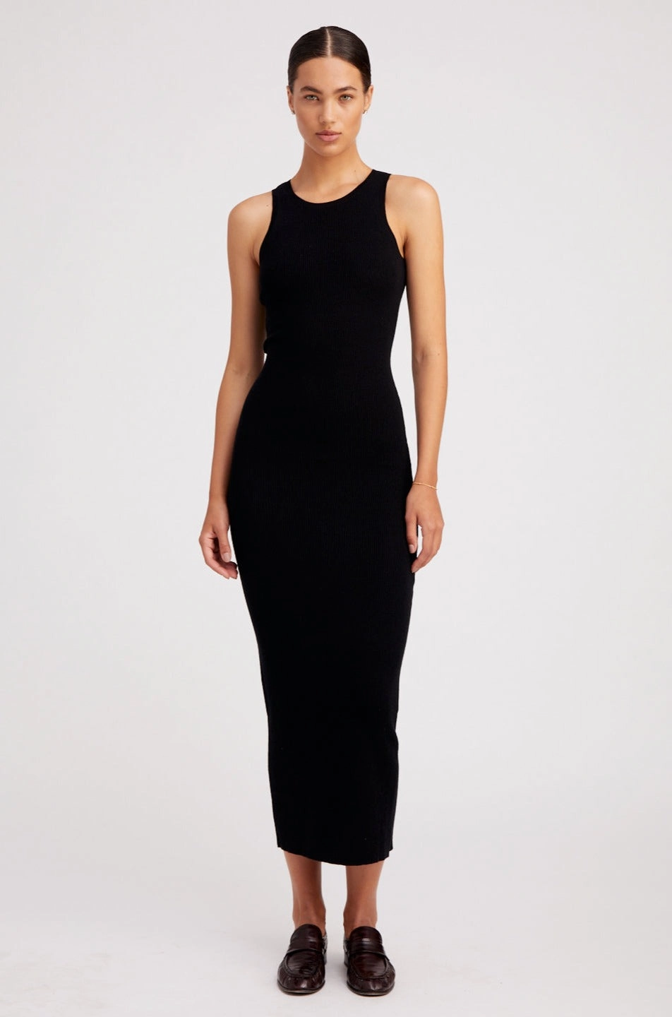 Black Ultra Fine Cashmere Racer Tank Dress Subtle Edge