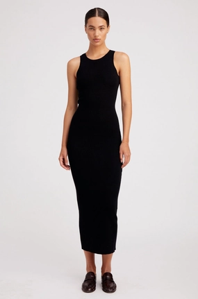 Perfect Proportion Black Ultra Fine Cashmere Racer Tank Dress