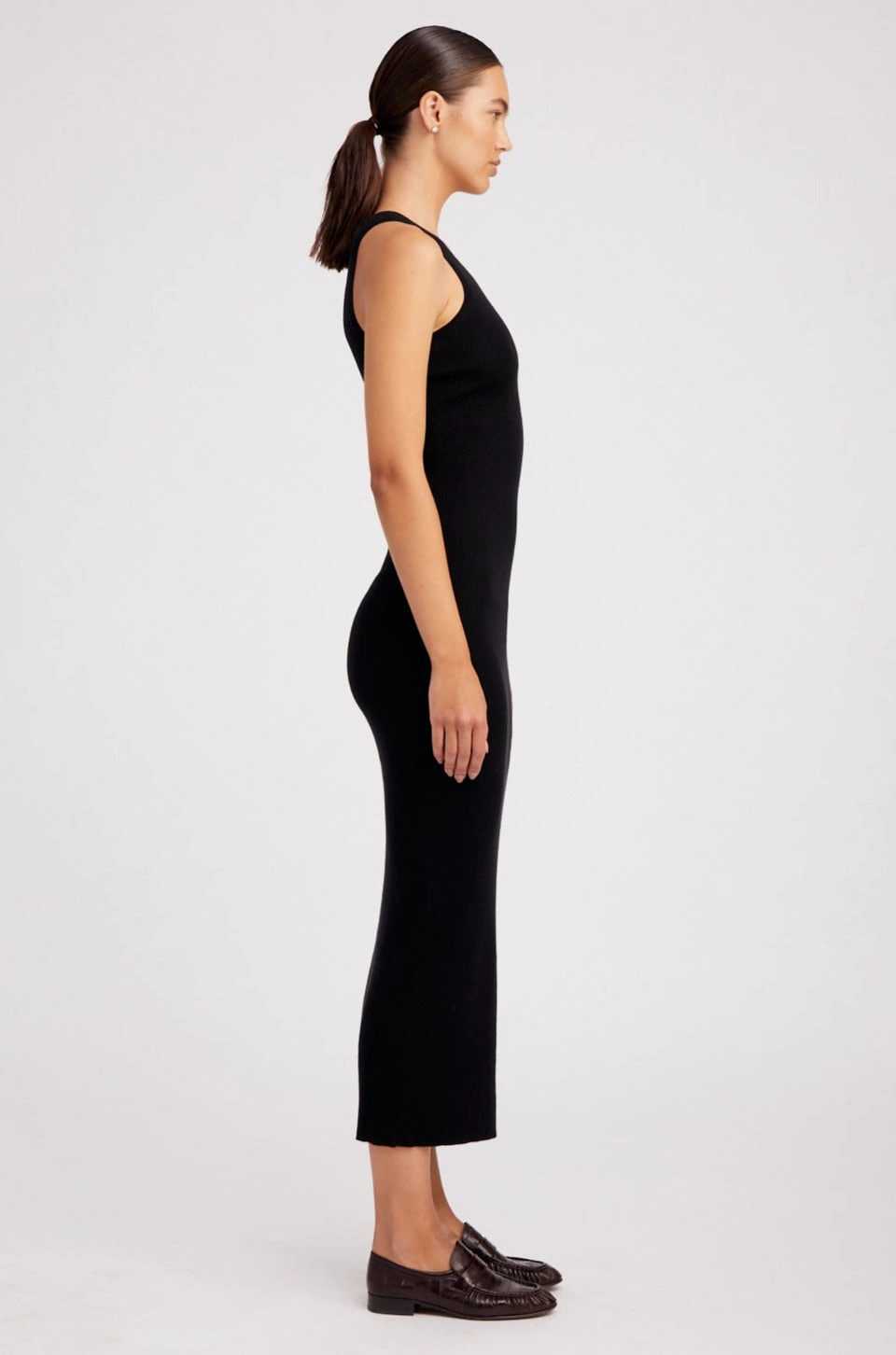 Silky Surface Black Ultra Fine Cashmere Racer Tank Dress