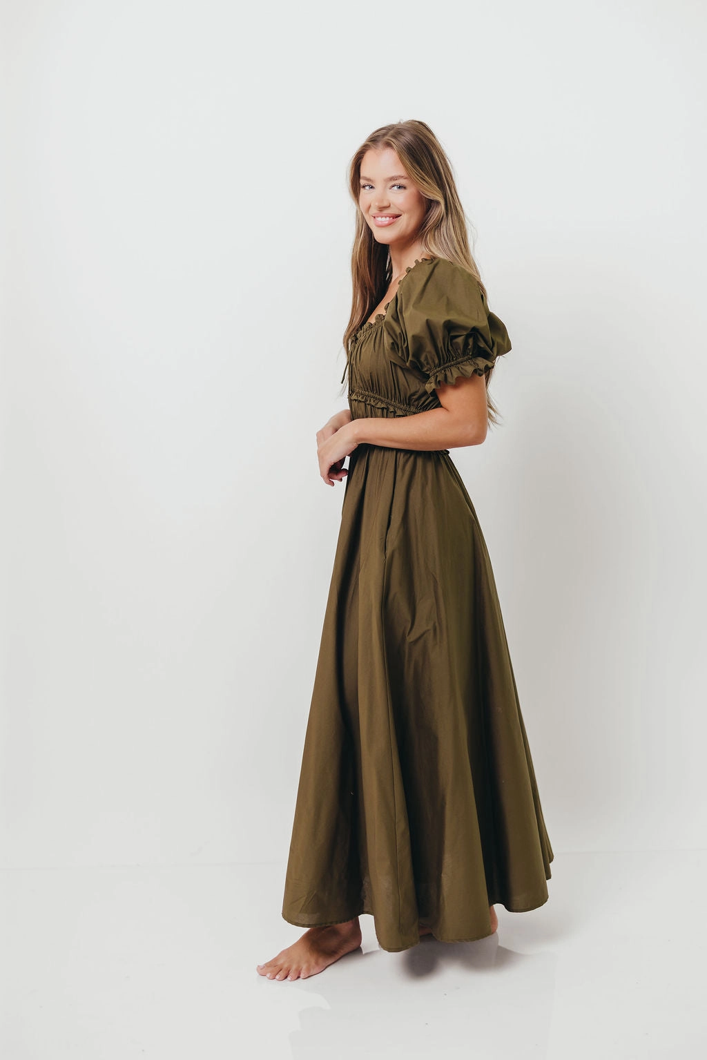 Sydnee Cotton Maxi Dress in Dusty Olive - Bump Friendly Flawless Waist Fit