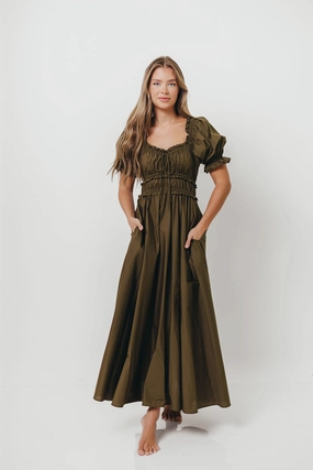 Smooth silhouette Soft touch evening dress Sydnee Cotton Maxi Dress in Dusty Olive - Bump Friendly