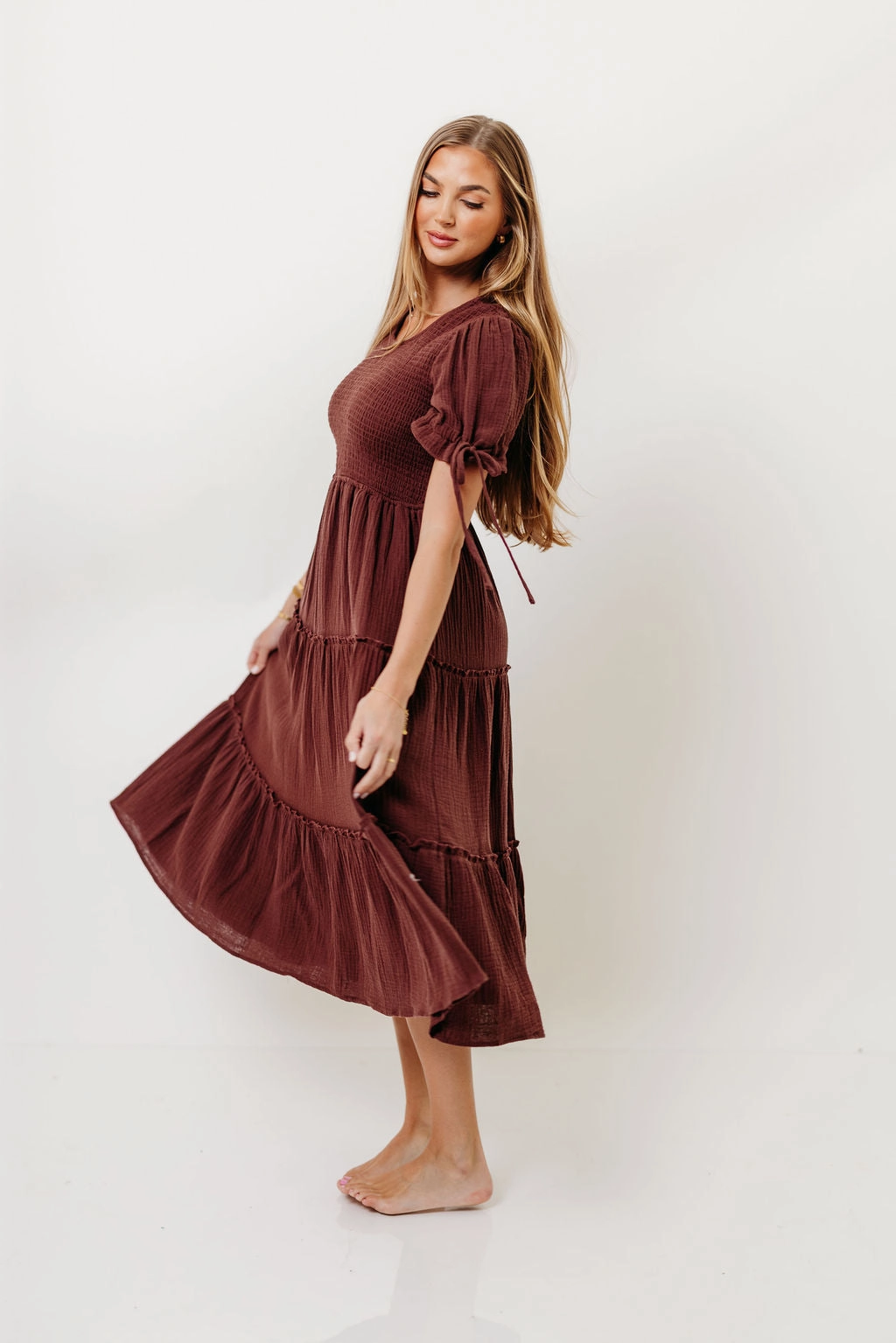 Trisha Cotton Midi Dress in Saddlewood Fit For All Sweetheart Cut