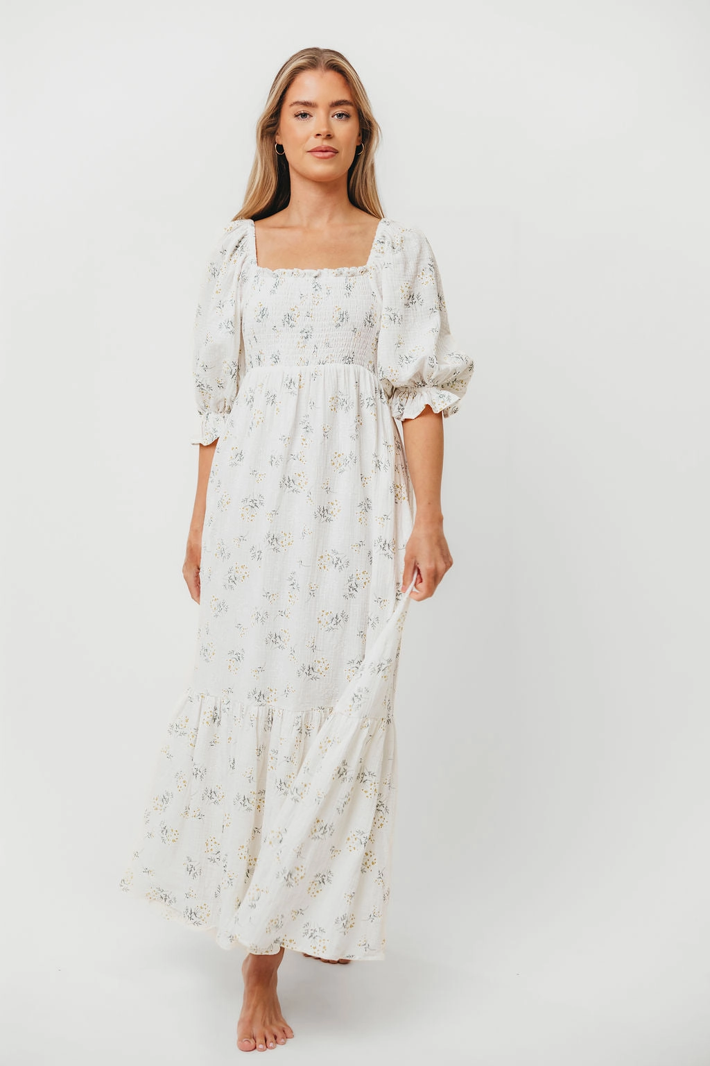 Livvy 100% Cotton  Maxi Dress in Chamomile - Bump Friendly & Inclusive Sizing Sleek long-sleeve dress Elegant Layers