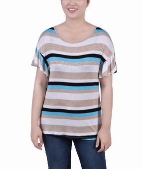 Compact Weave Fabric AdjustableCuffs Short Flutter Sleeve Top