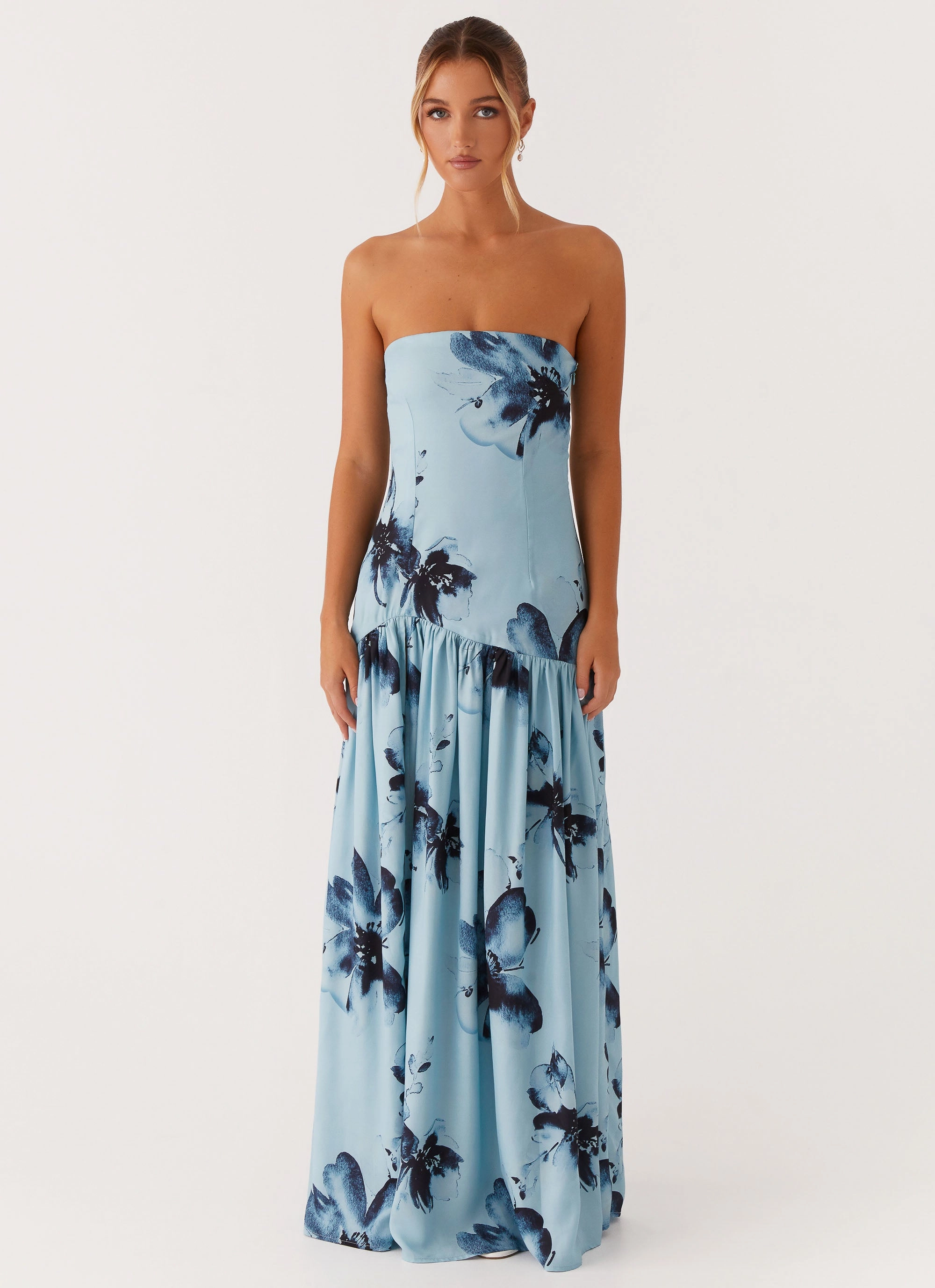 Bold Statement Eden Strapless Maxi Dress - Blue Black Floral