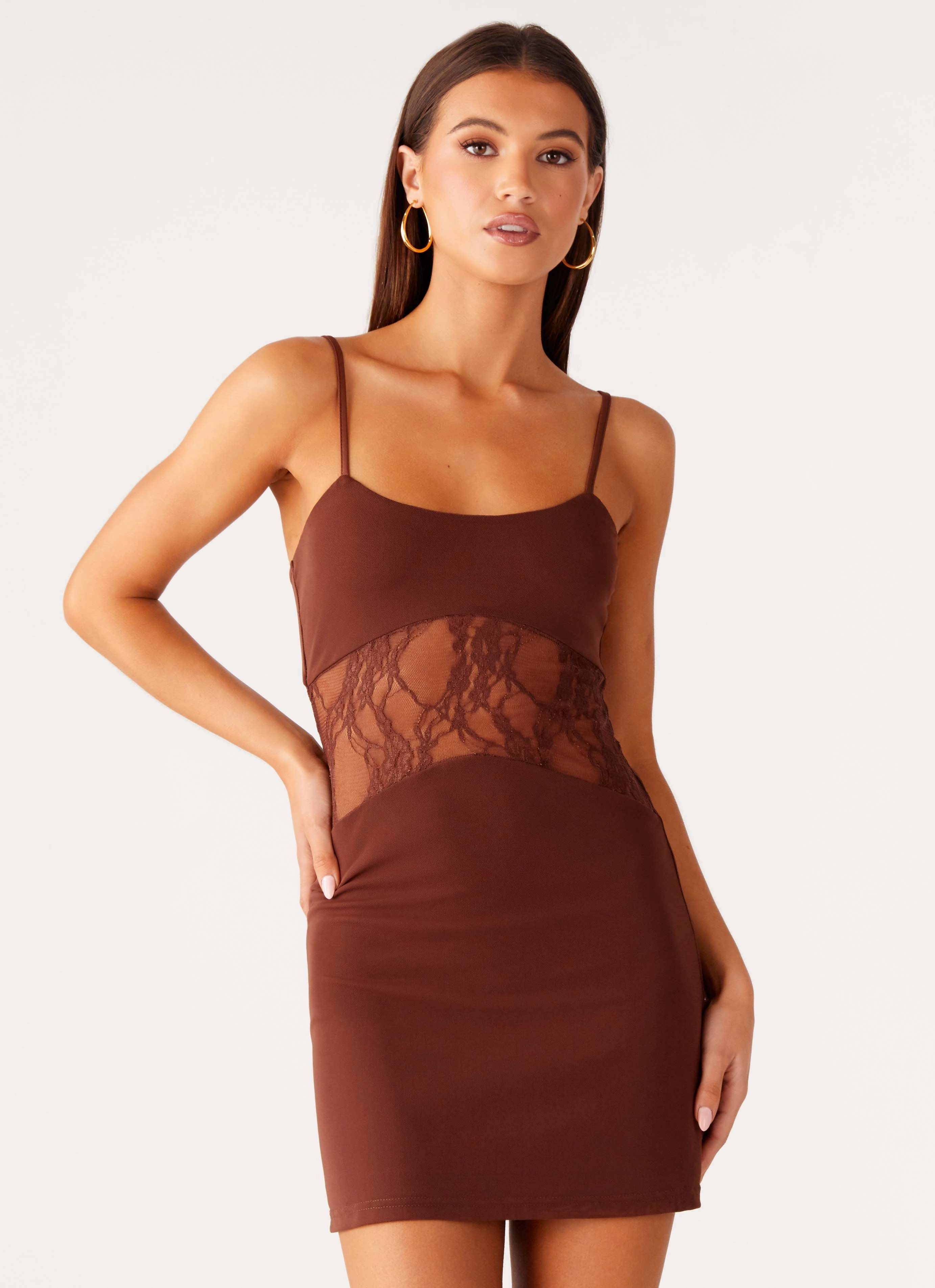 Jordanna Lace Mini Dress - Chocolate Timeless fitted silhouette Weekend Favorite