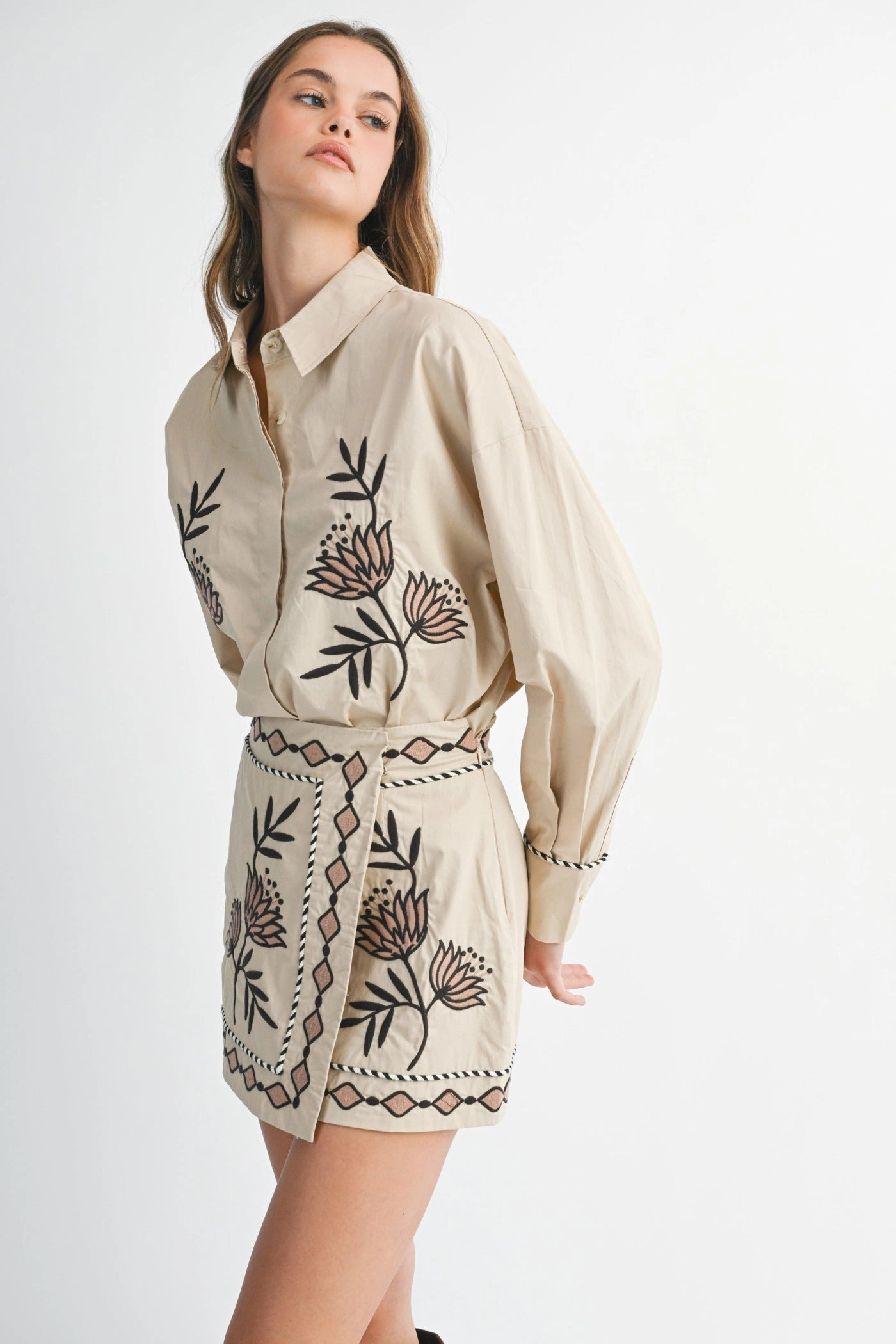 JENNY EMBROIDERED MINI SKIRT Wrinkle Resistant Finish Modest Wear