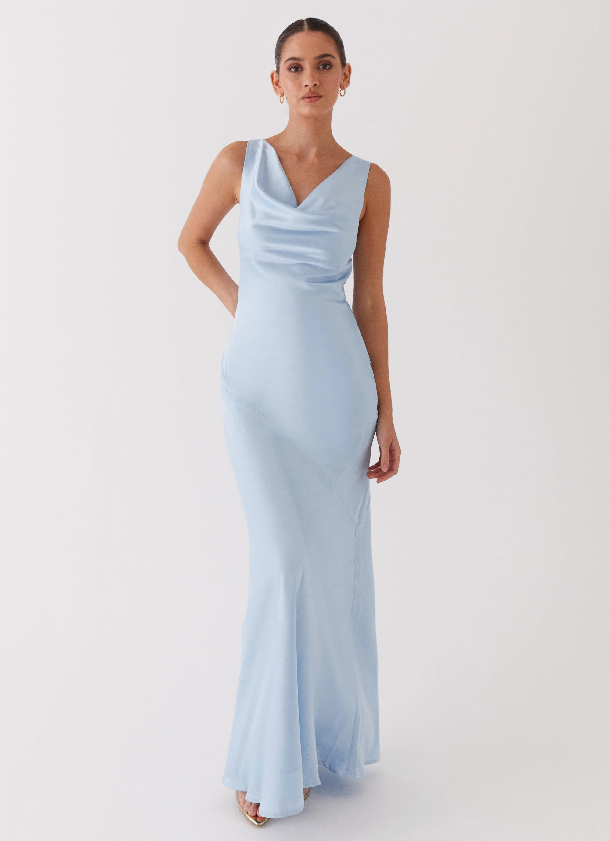 Be Mine Satin Maxi Dress - Blue Versatile Layer Wear Bright Accent