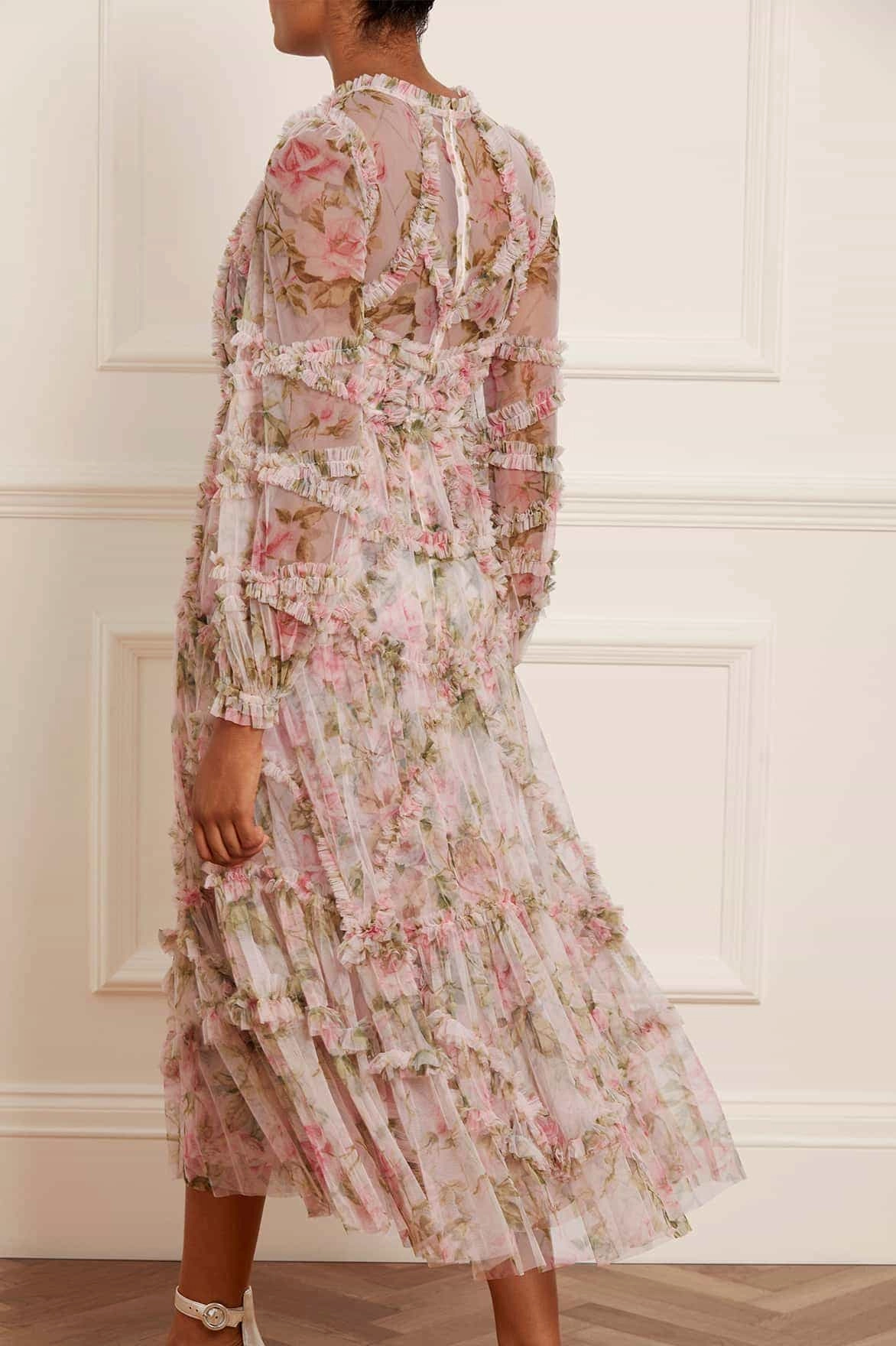 English Rose Diamond Ruffle Ballerina Dress Belt Waist