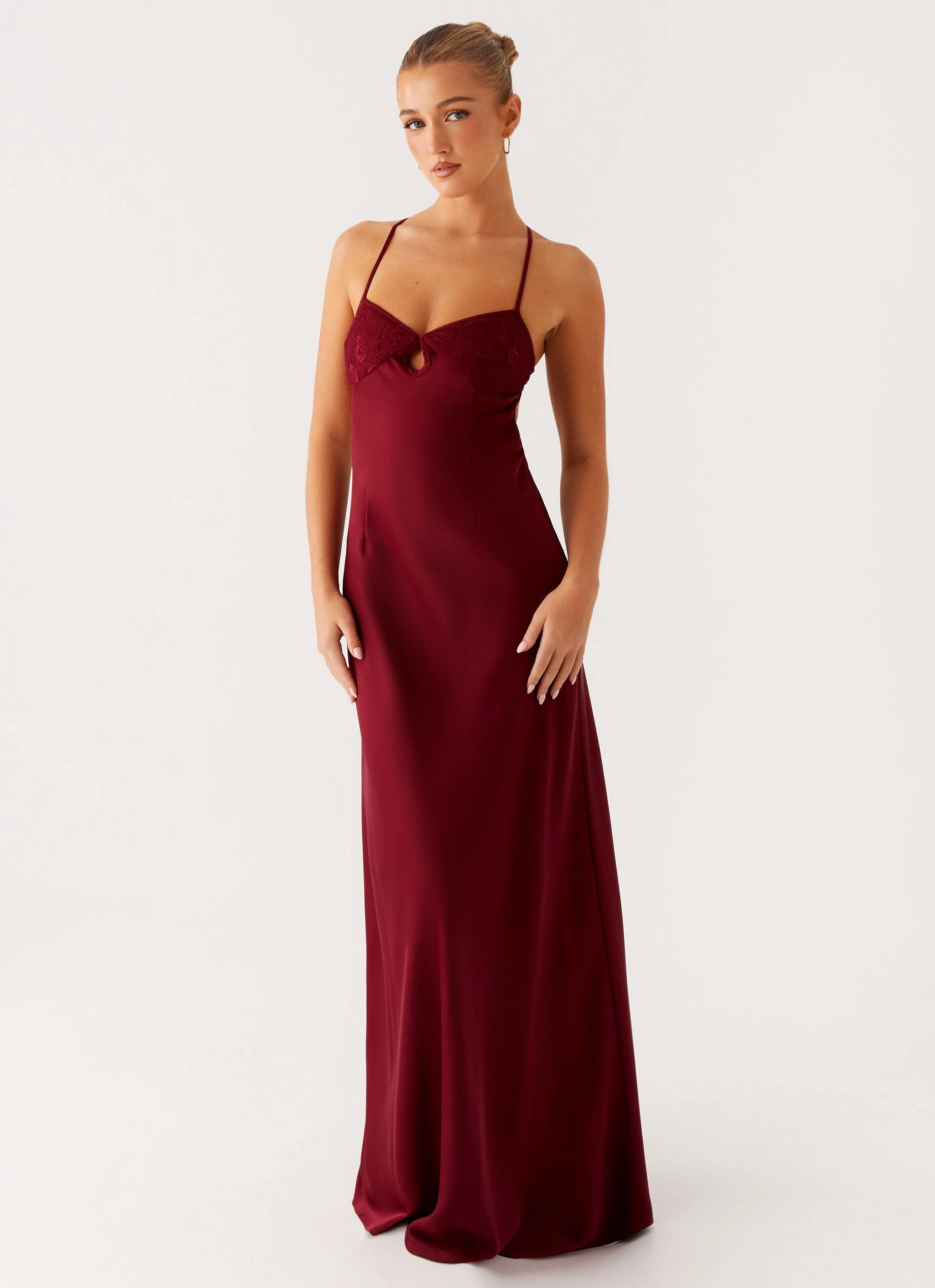 Tailored Waistband Joanie Maxi Dress - Maroon