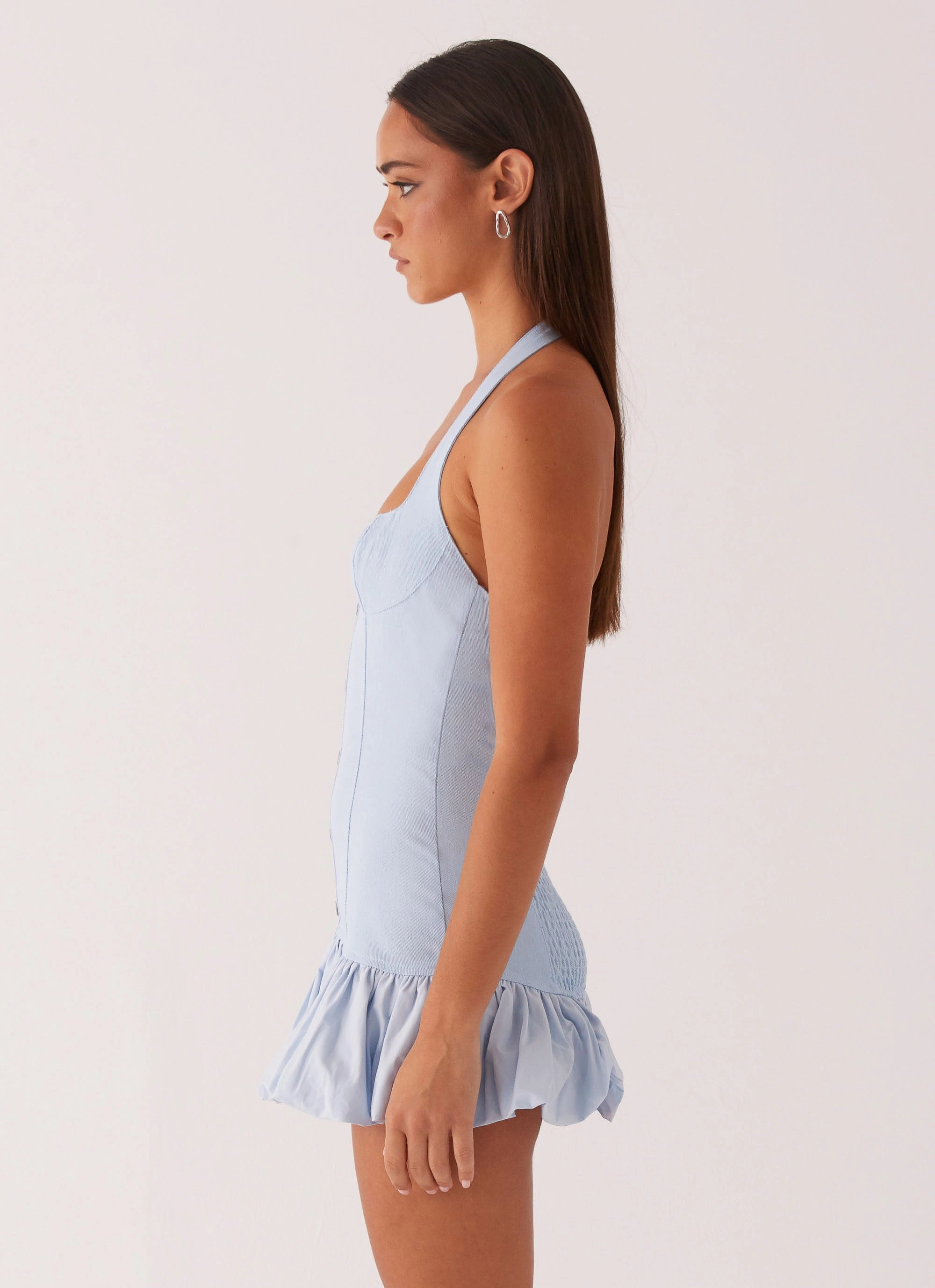 Slender Look Georgina Denim Mini Dress - Light Blue
