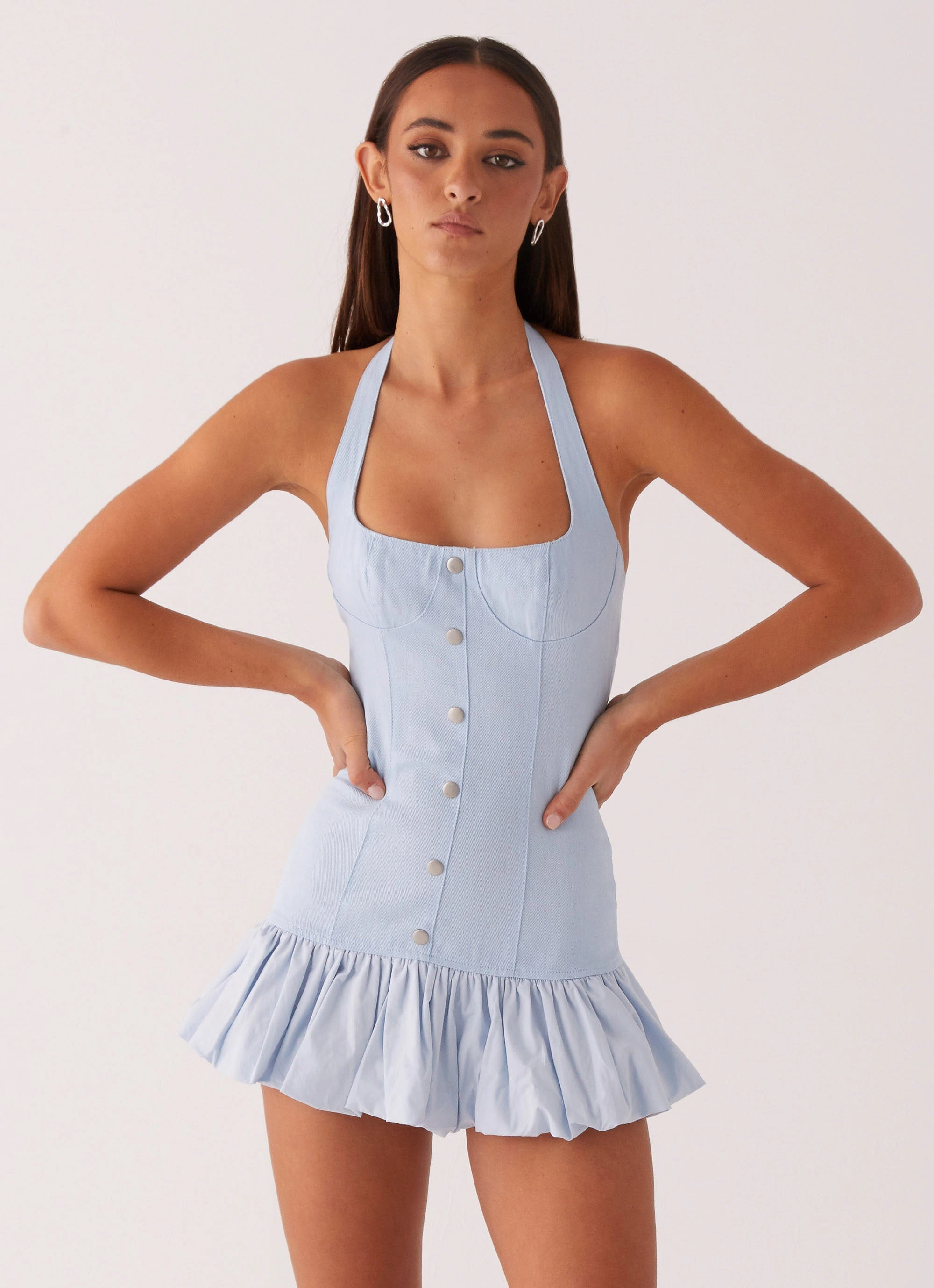 Georgina Denim Mini Dress - Light Blue Air Layer Gentle Glow