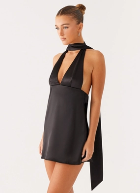 Crisp Look Casual Tones Alicia Satin Halter Mini Dress - Black