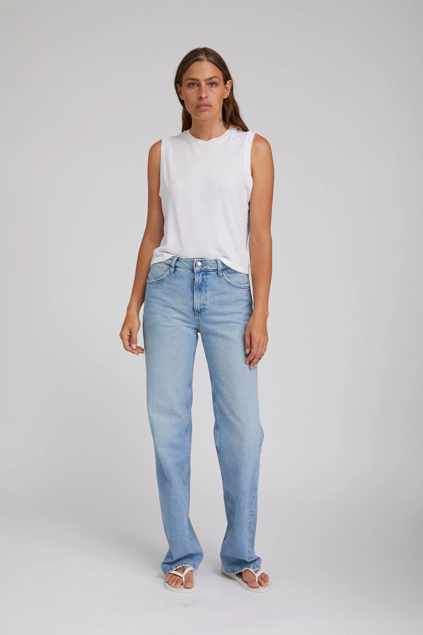 Victoria Loose Straight Denim Flexible Ribbing