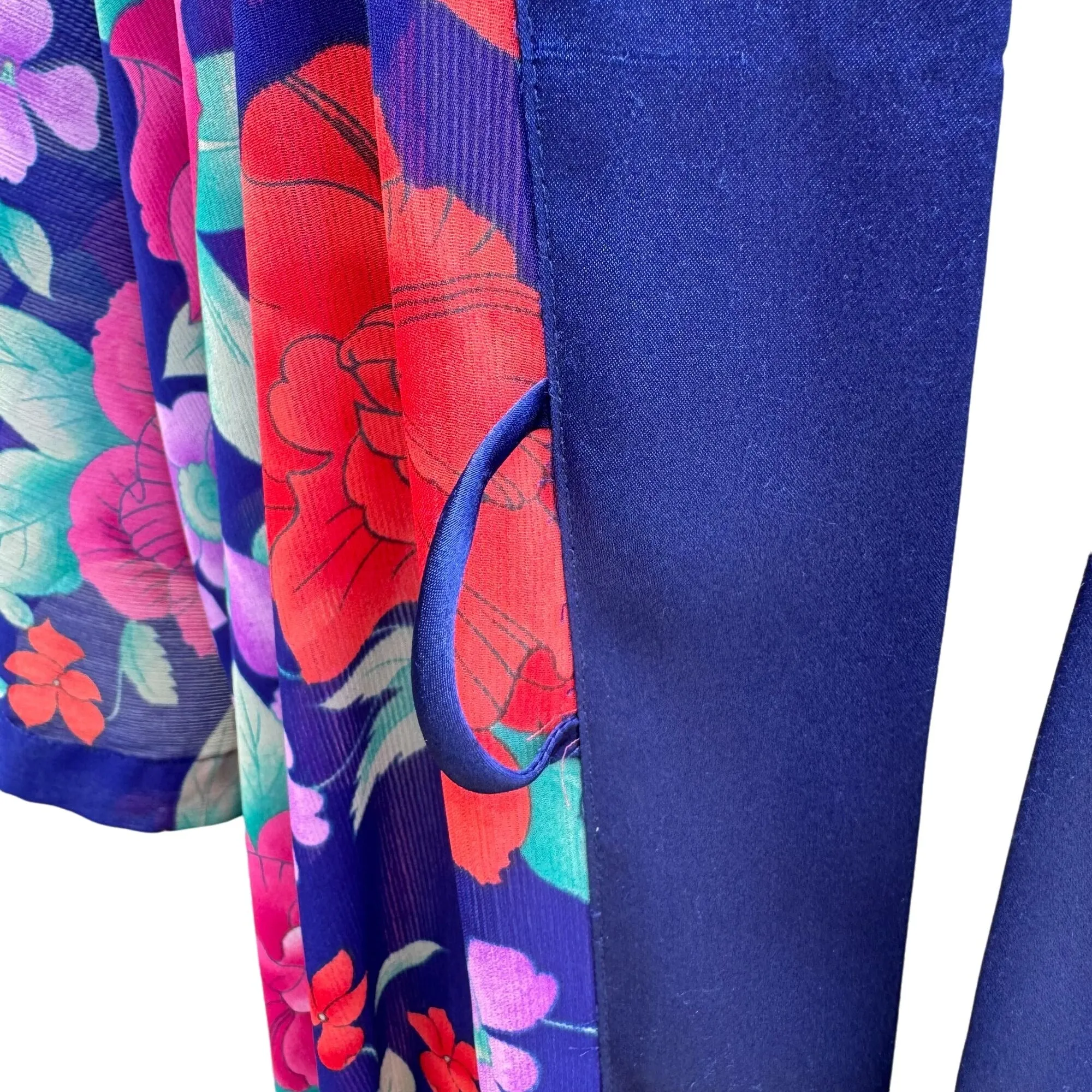 Victoria's Secret Vintage Women's Floral Satin Trim Midi Length Kimono Robe - OS