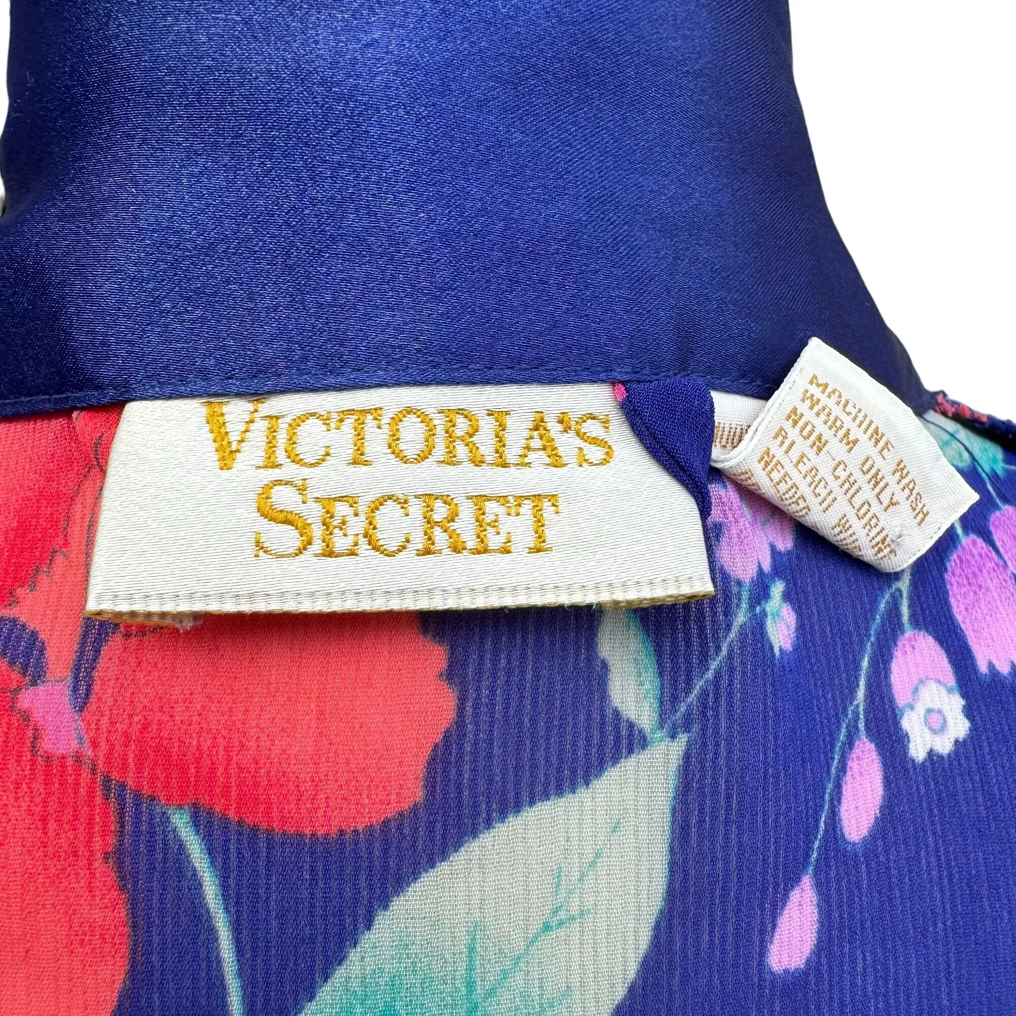 Victoria's Secret Vintage Women's Floral Satin Trim Midi Length Kimono Robe - OS
