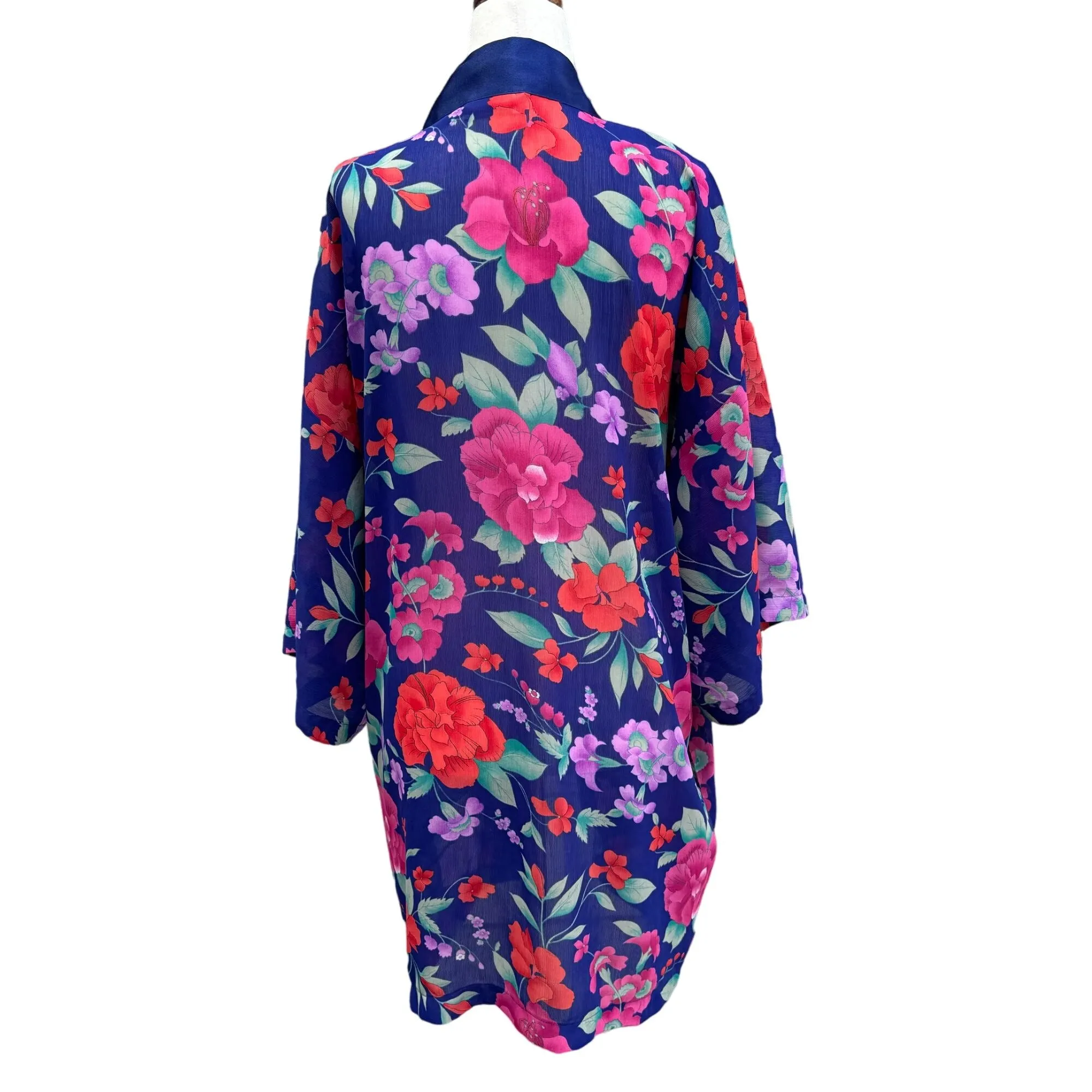 Victoria's Secret Vintage Women's Floral Satin Trim Midi Length Kimono Robe - OS