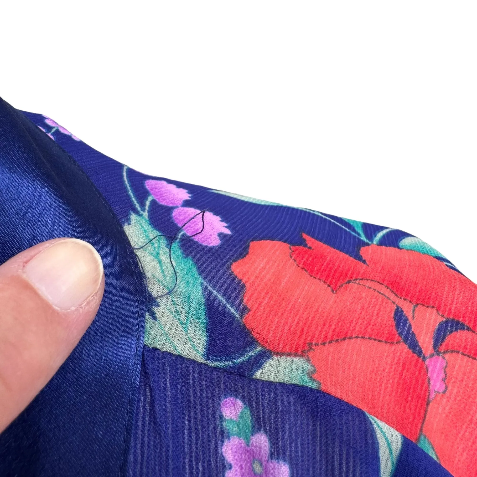 Victoria's Secret Vintage Women's Floral Satin Trim Midi Length Kimono Robe - OS