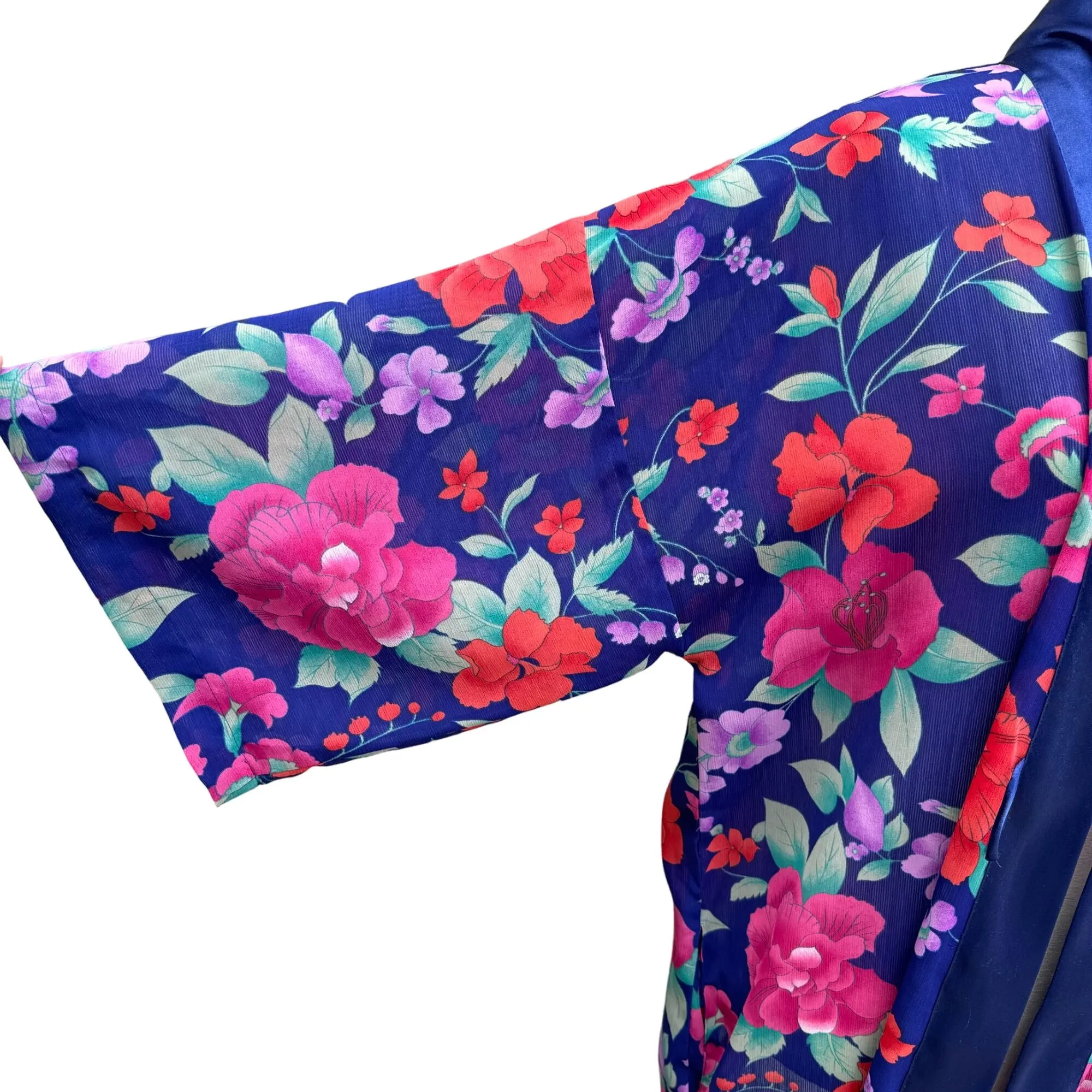 Victoria's Secret Vintage Women's Floral Satin Trim Midi Length Kimono Robe - OS