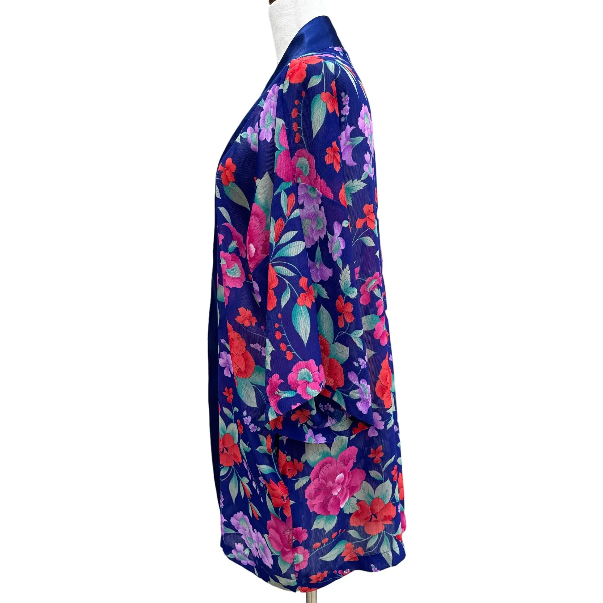 Victoria's Secret Vintage Women's Floral Satin Trim Midi Length Kimono Robe - OS