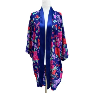 Victoria's Secret Vintage Women's Floral Satin Trim Midi Length Kimono Robe - OS