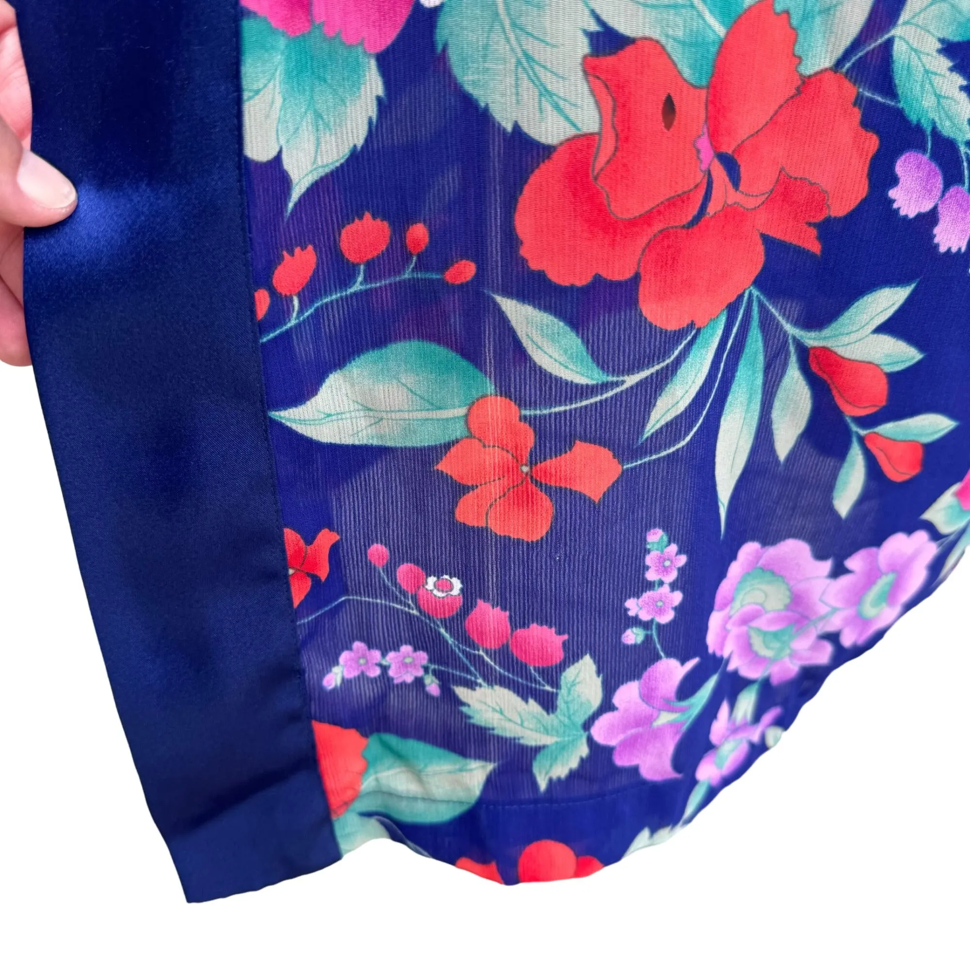 Victoria's Secret Vintage Women's Floral Satin Trim Midi Length Kimono Robe - OS