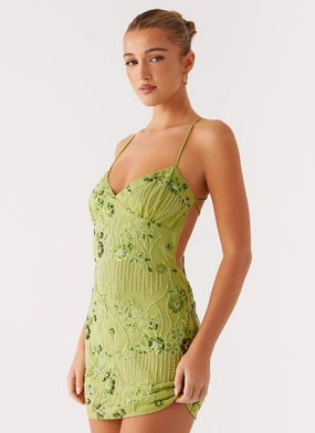 Care-Instructions-Included Warm Season Vietta Sequin Cami Mini Dress - Lime