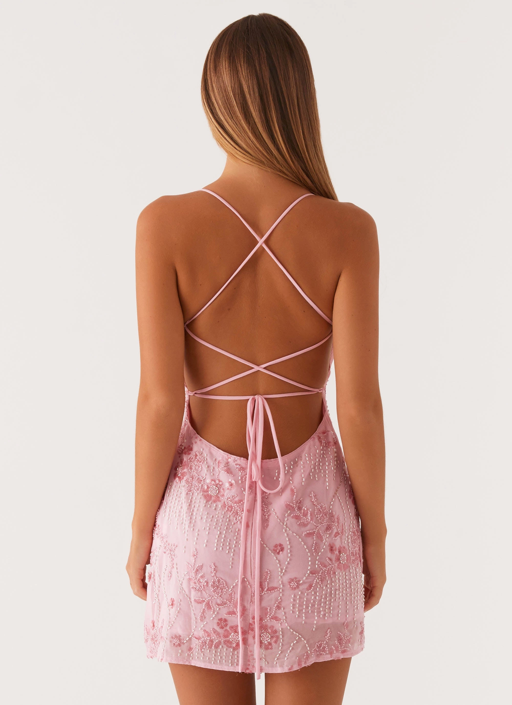 Patterned-Fabric Vietta Sequin Cami Mini Dress - Pink