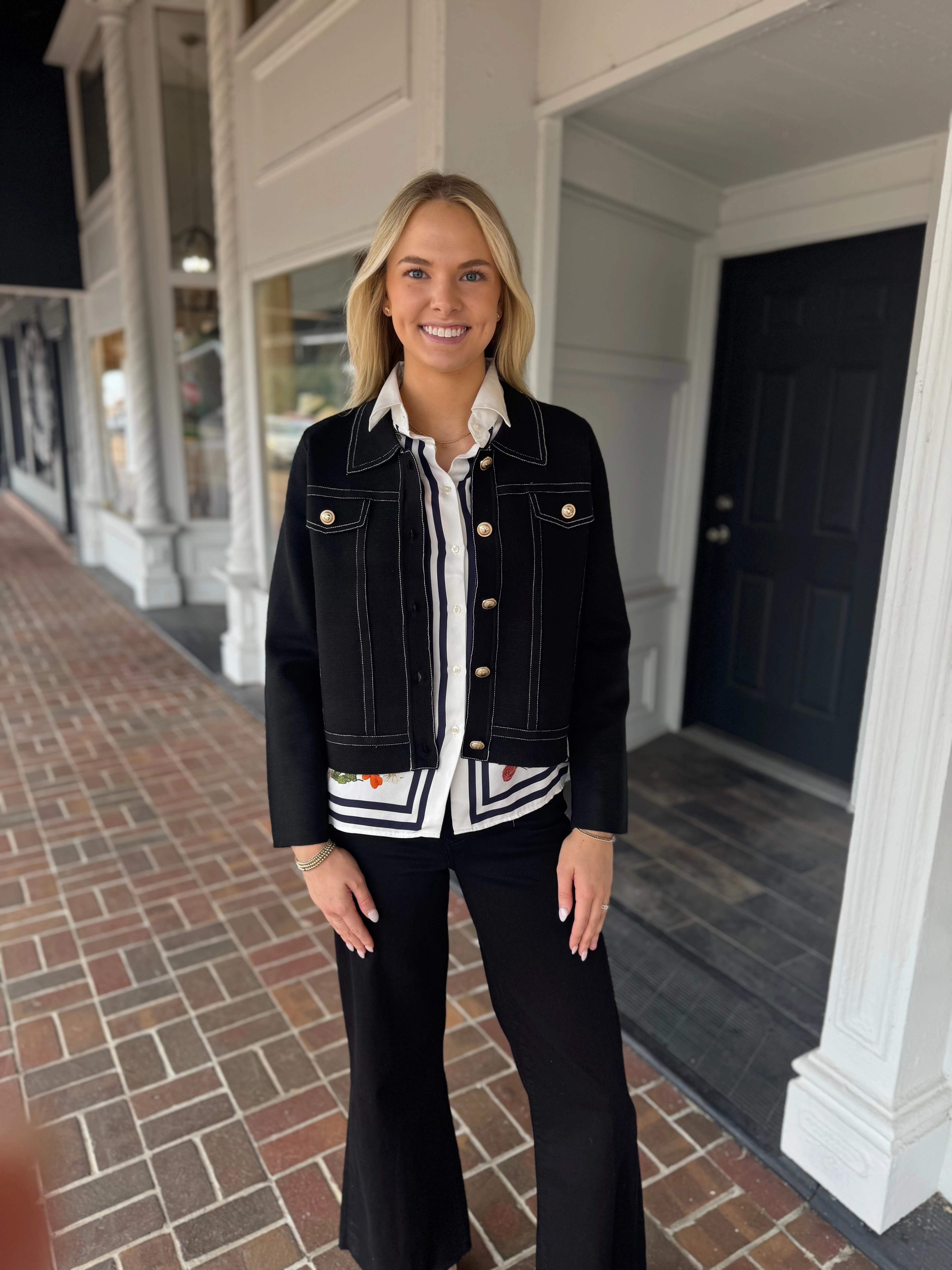Vilagallo Black Button Pocket Sweater FlexibleNeckline