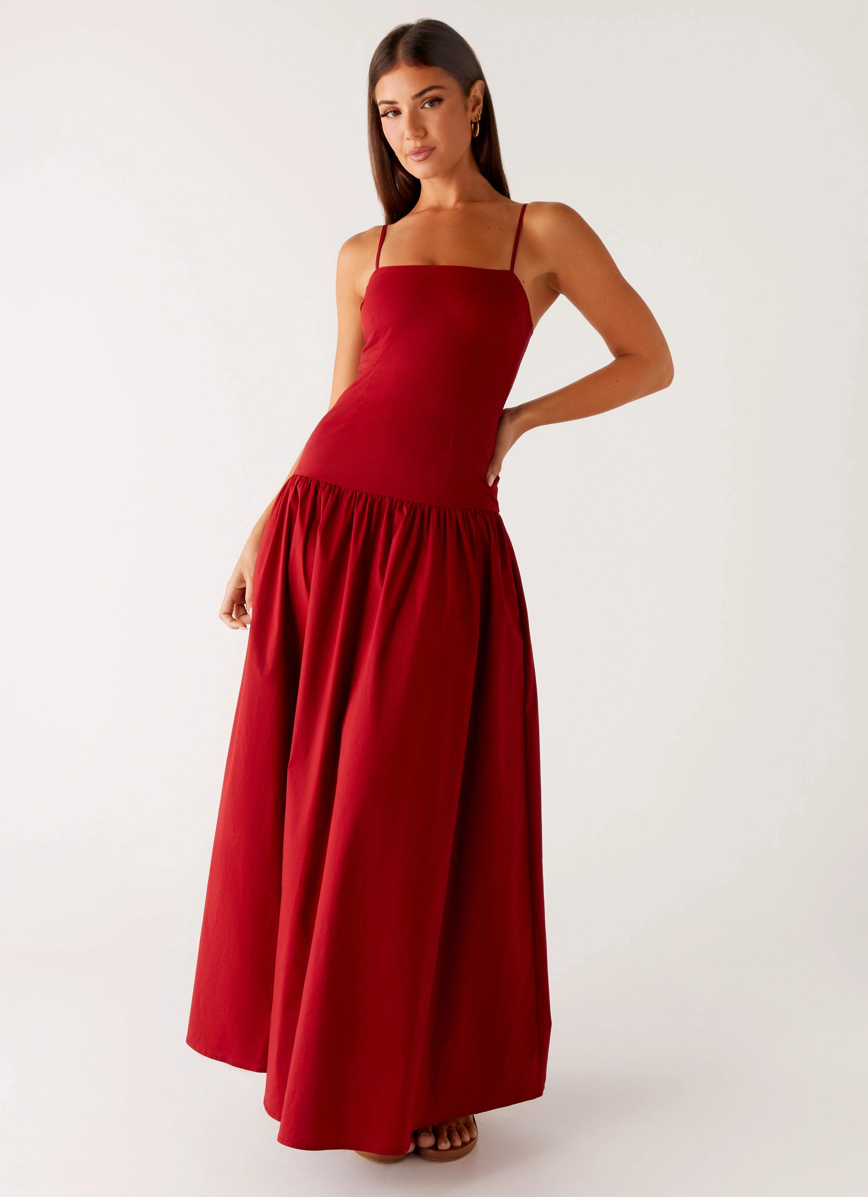 Vince Cami Maxi Dress - Deep Red Wrinkle-Free-Finish Flowing Texture