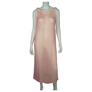 Vintage 1920s Pink Silk Chiffon Nightie with Lace Trim Nightgown