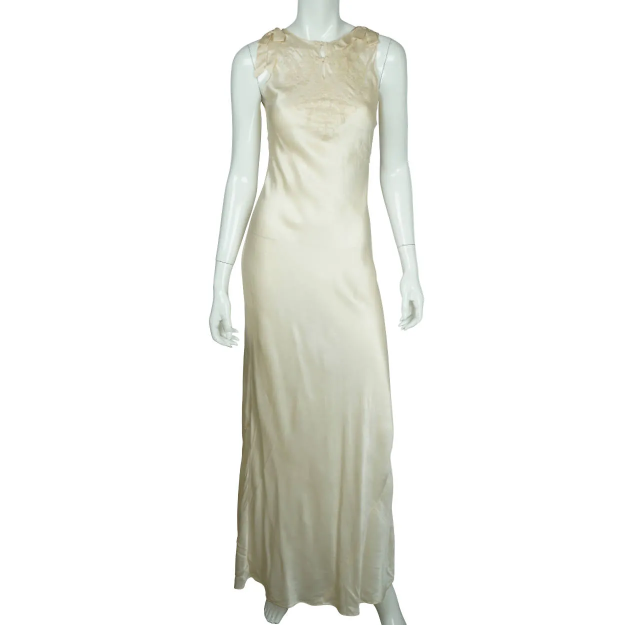 Vintage 1930s Cream Silk Nightie with Chinese Lantern Embroidery Slinky Size S M