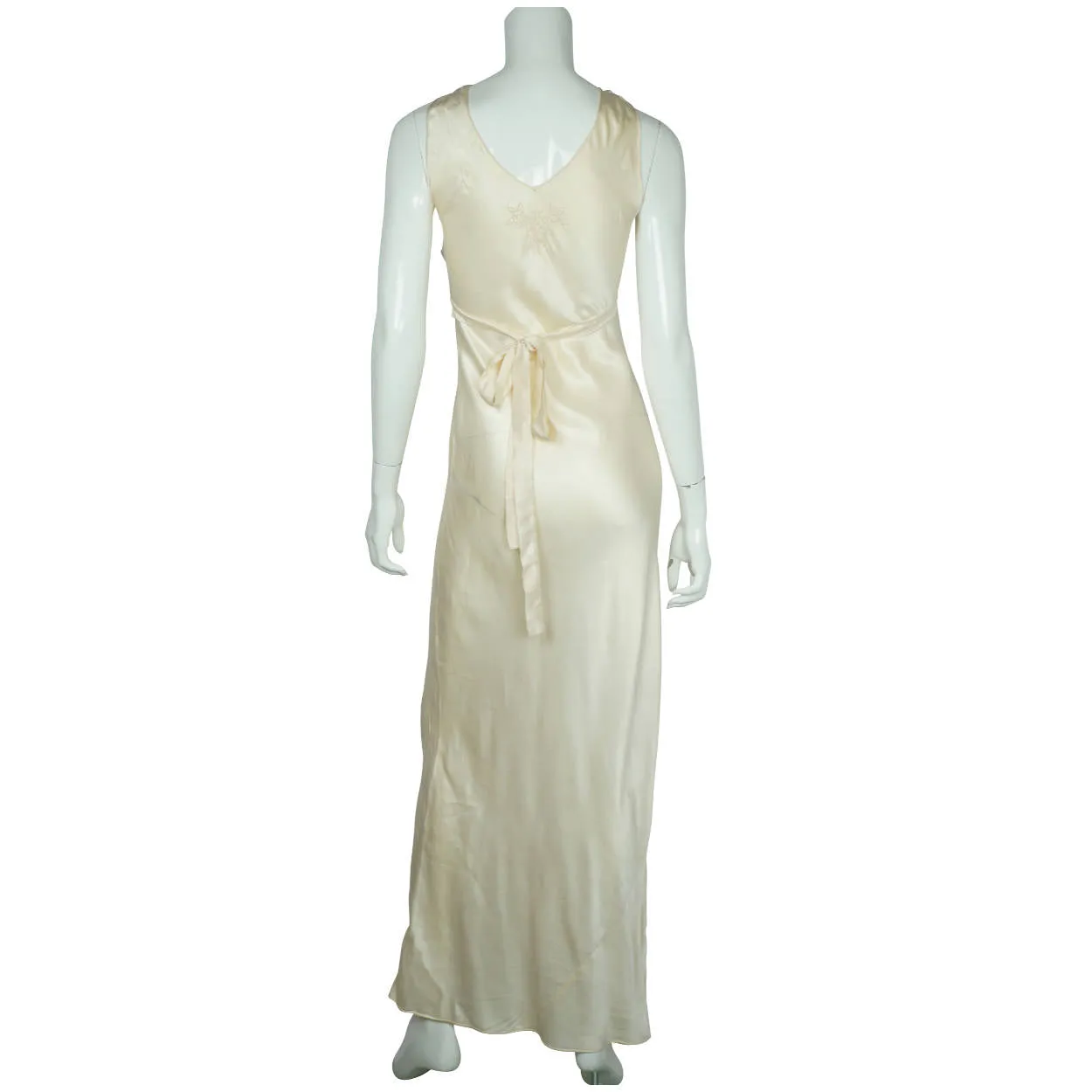 Vintage 1930s Cream Silk Nightie with Chinese Lantern Embroidery Slinky Size S M