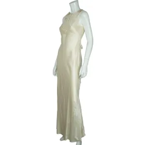 Vintage 1930s Cream Silk Nightie with Chinese Lantern Embroidery Slinky Size S M