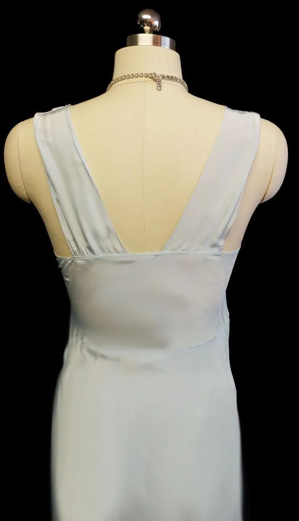 *VINTAGE 1930s LACE BED JACKET AND BIAS NIGHTGOWN SET IN ANTIQUE BLUE