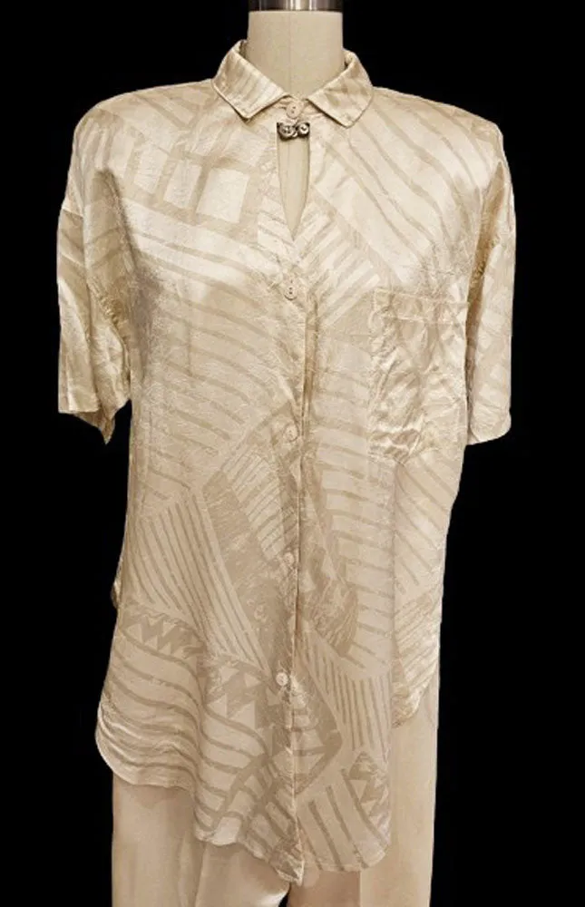 VINTAGE BLONDIE & ME SILKY SLIPPERY SATIN LOUNGING OUTFIT / PAJAMAS IN IVORY SHADES - LIKE NEW!