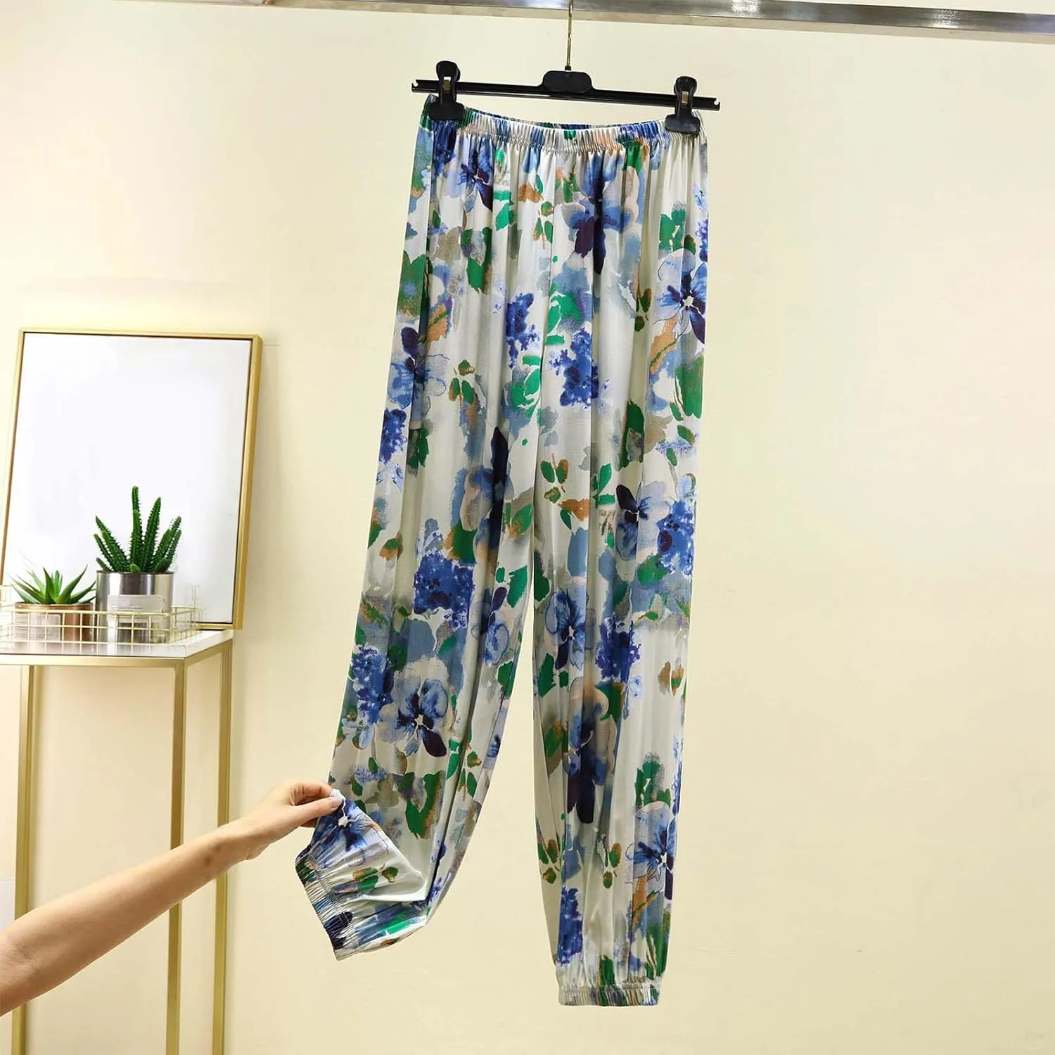 Vintage Floral Printed Pajama Pants for Women Summer Comfy Sleep Bottoms Loose Elastic Waist Leisure Lounge Pants