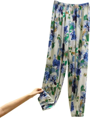 Vintage Floral Printed Pajama Pants for Women Summer Comfy Sleep Bottoms Loose Elastic Waist Leisure Lounge Pants