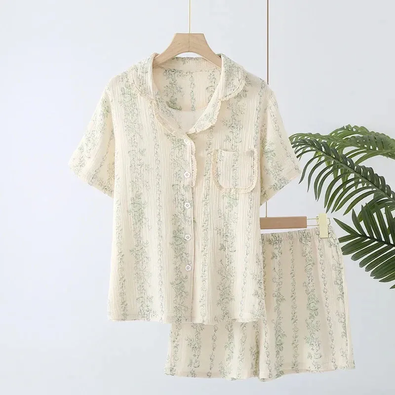 Vintage-Inspired Floral Cotton Pajamas Women’s Nightwear