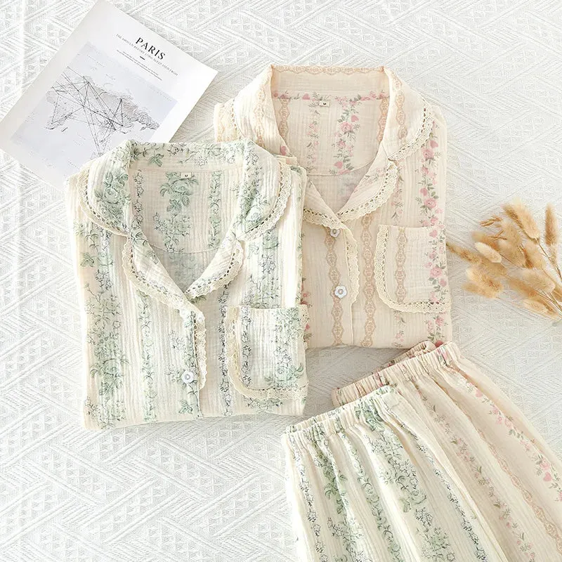 Vintage-Inspired Floral Cotton Pajamas Women’s Nightwear