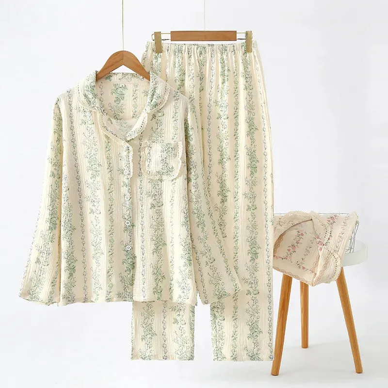 Vintage-Inspired Floral Cotton Pajamas Women’s Nightwear