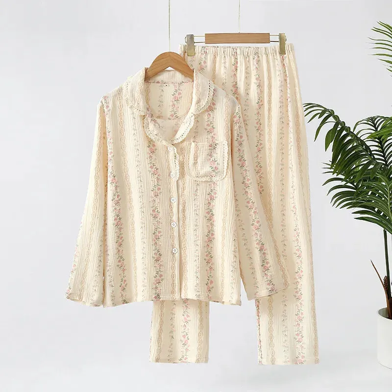Vintage-Inspired Floral Cotton Pajamas Women’s Nightwear