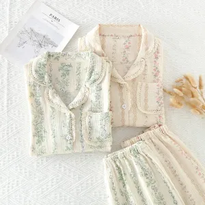 Vintage-Inspired Floral Cotton Pajamas Women’s Nightwear